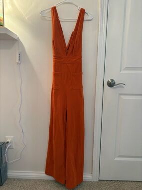 Sincerely Jules Burnt Orange Deep V Wide-Leg Jumpsuit